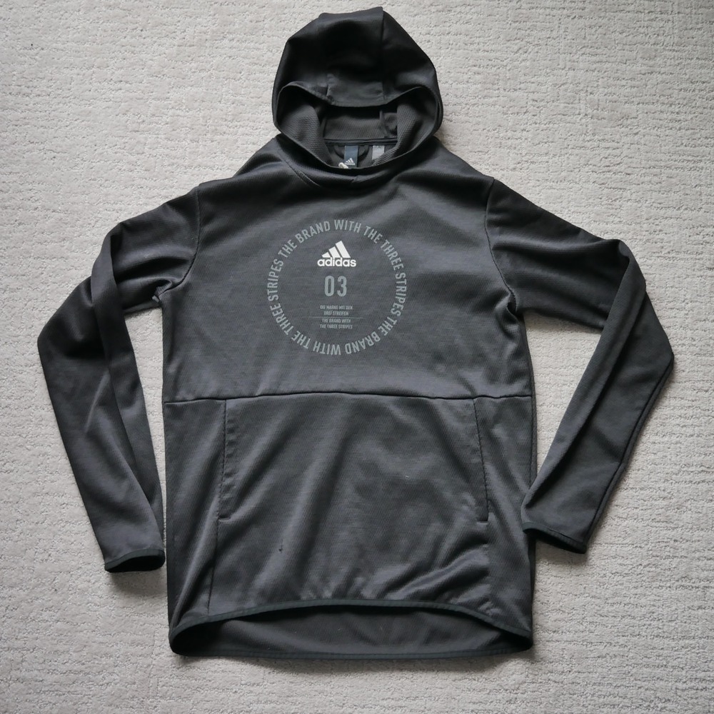 Adidas Mens Climawarm Hoodie Gray Textured Pullover Graphic Sweatshirt Medium